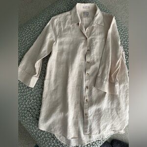 Chicos Linen Beige Button-Up Shirt Sz 0